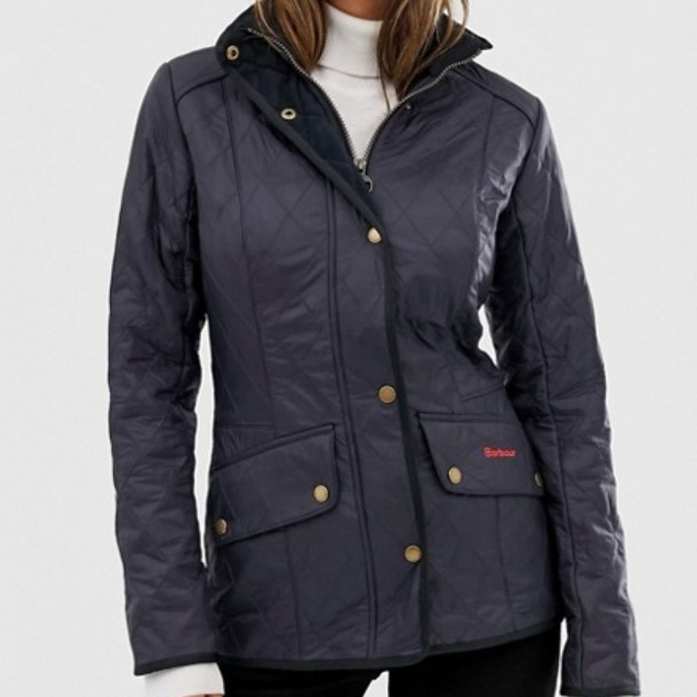 Barbour Calvary Polarquilt Jacket Womens 12 Black Quilted Fleece Collar Coat